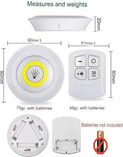 Wireless LED Puck Lights with Remote Control (Set of 3) – Battery Operated Stick-On Cabinet & Closet Lights