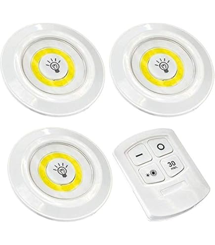 Wireless LED Puck Lights with Remote Control (Set of 3) – Battery Operated Stick-On Cabinet & Closet Lights
