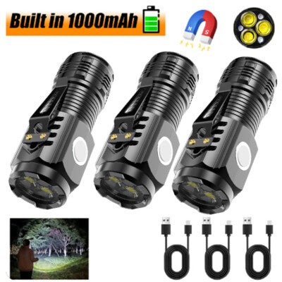 Tactical LED Mini Flashlight Outdoor 3 LEDs Torch Clip Magnet USB Rechargeable Work Light