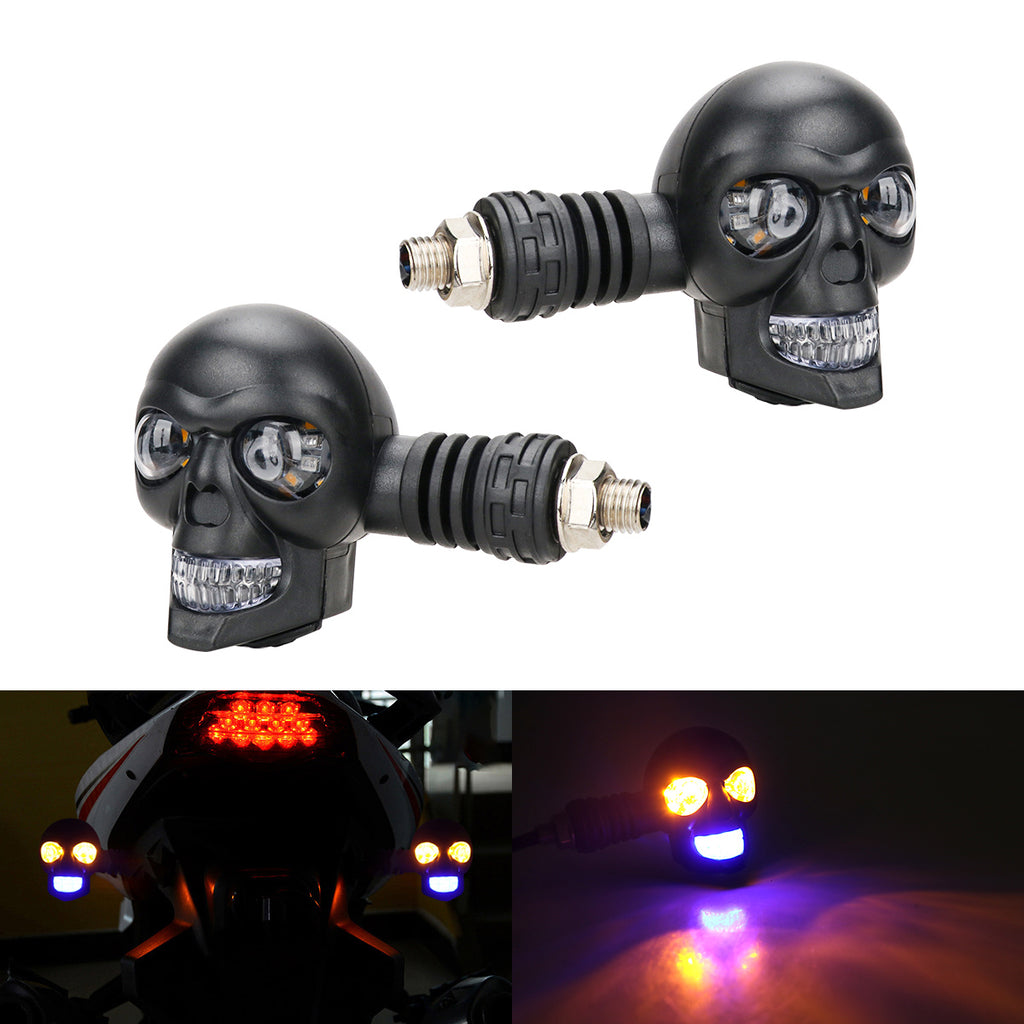 Skull Face LED Motorcycle Indicators – Universal Stylish Turn Signal Lights (Pair)