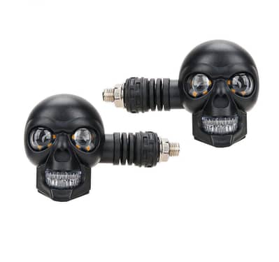 Skull Face LED Motorcycle Indicators – Universal Stylish Turn Signal Lights (Pair)