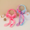 Cute Pink Bunny Ear Moving Earmuffs for Girls & Kids | Soft Plush Winter Jumping Floppy Ears
