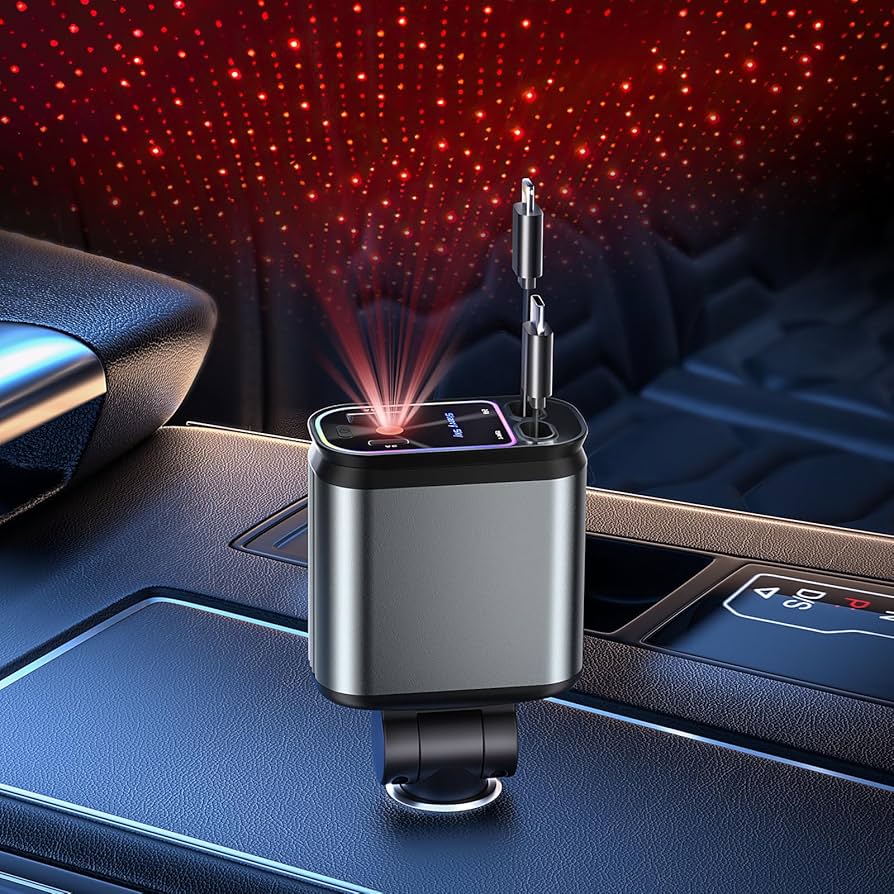 Retractable Car Charger 4-in-1 Fast Car Phone Charger 120W USB Car Charger for iOS & Android