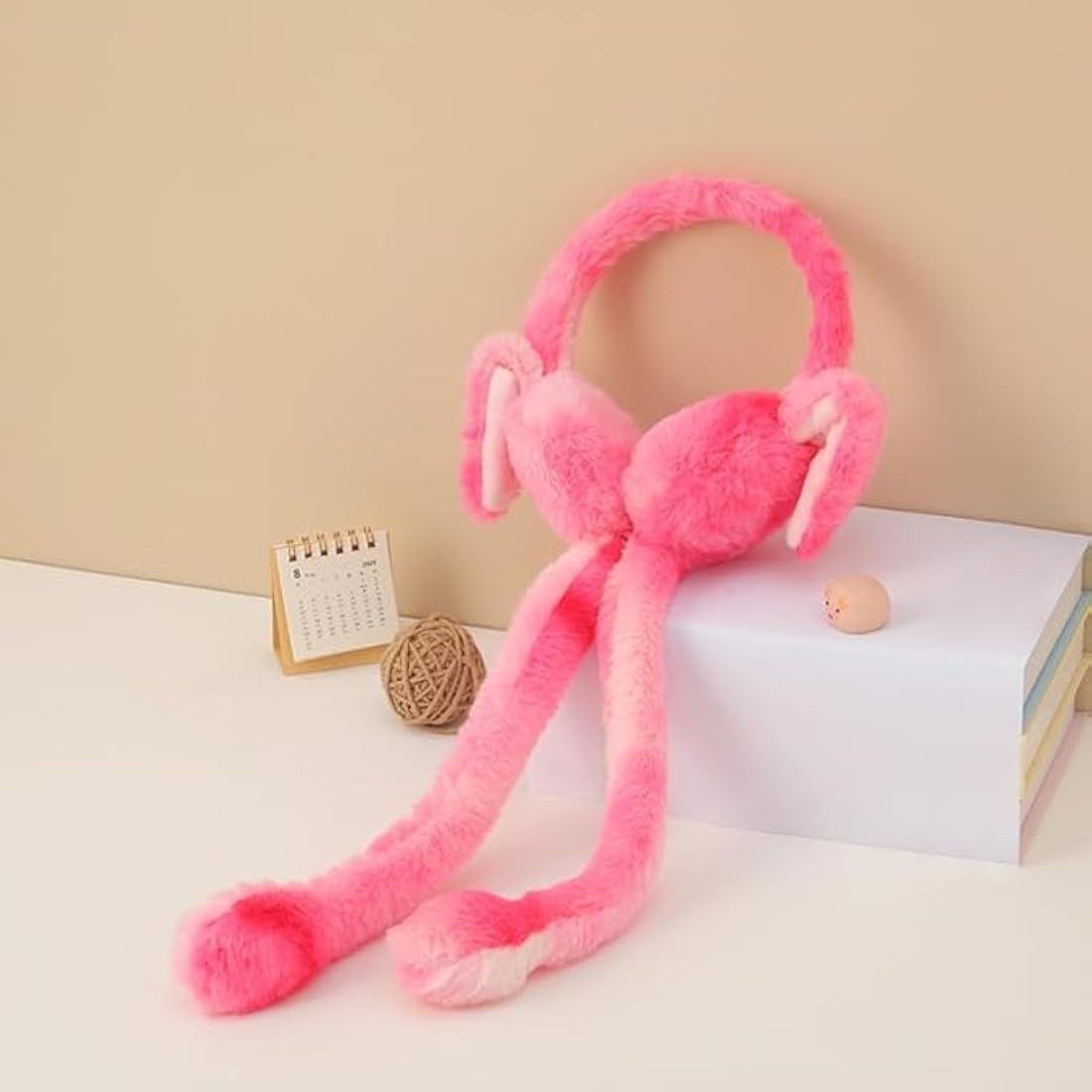 Cute Pink Bunny Ear Moving Earmuffs for Girls & Kids | Soft Plush Winter Jumping Floppy Ears