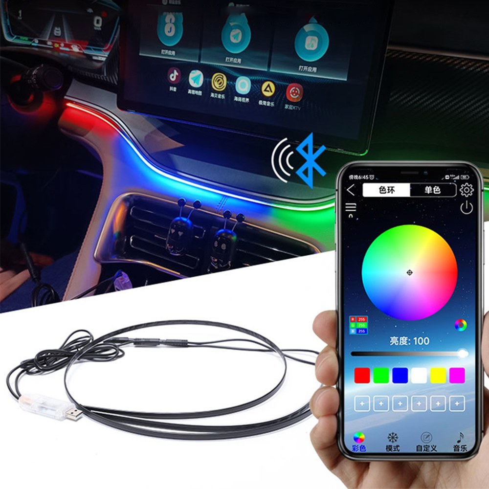 App-Controlled RGB Car Ambient Light – USB Plug & Play Dynamic Interior Atmosphere Lamp (1 Piece)