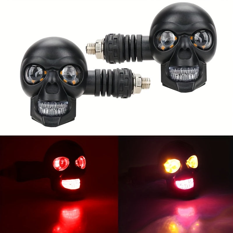Skull Face LED Motorcycle Indicators – Universal Stylish Turn Signal Lights (Pair)