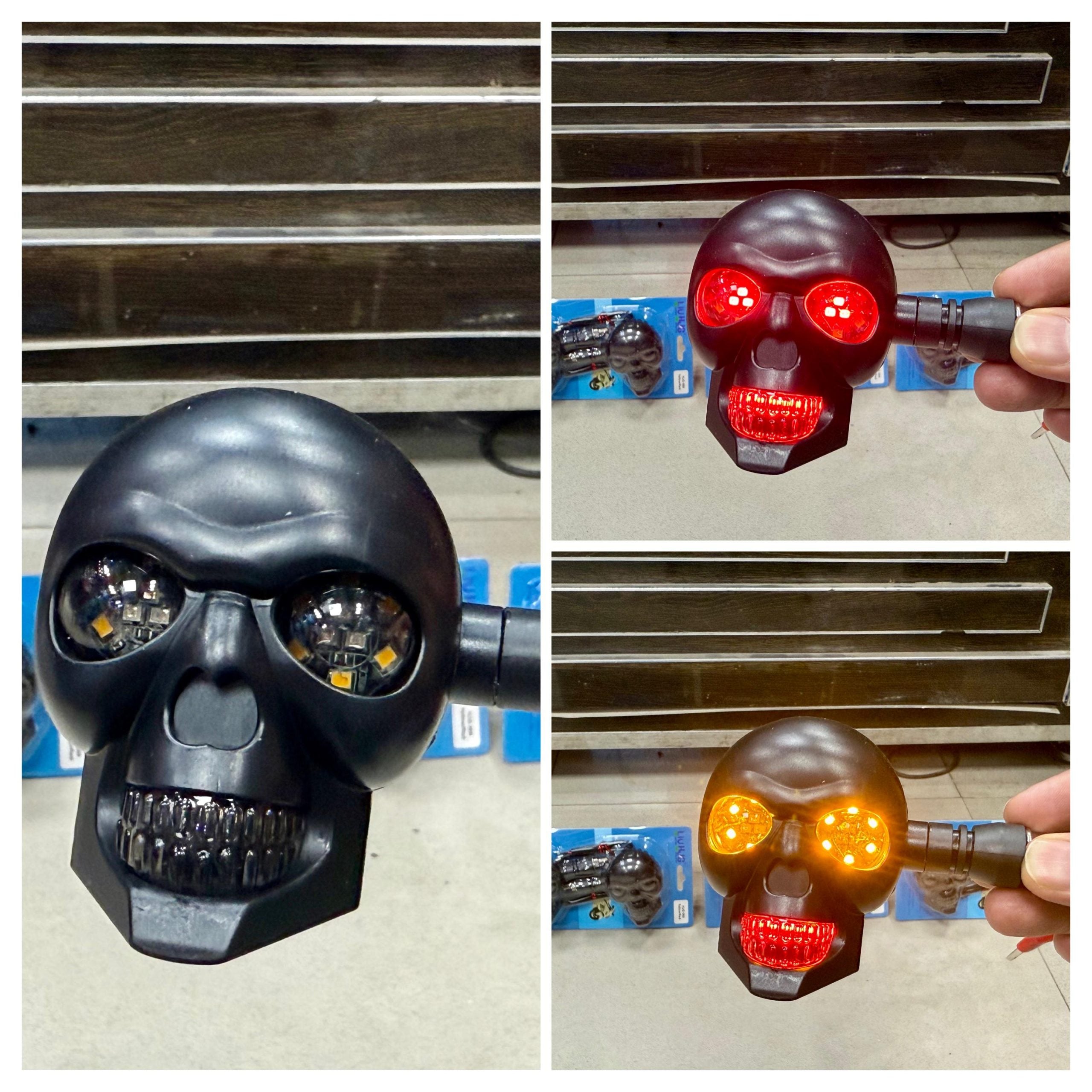 Skull Face LED Motorcycle Indicators – Universal Stylish Turn Signal Lights (Pair)