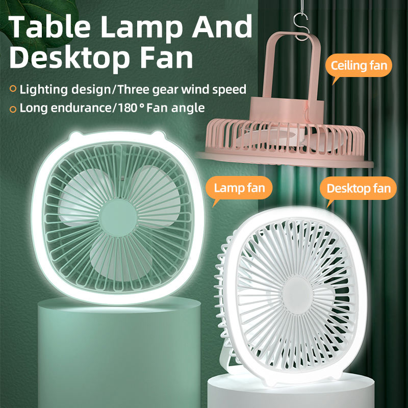 Rechargeable Mini Table Fan with LED Light – Stepless Adjustable Desk Fan